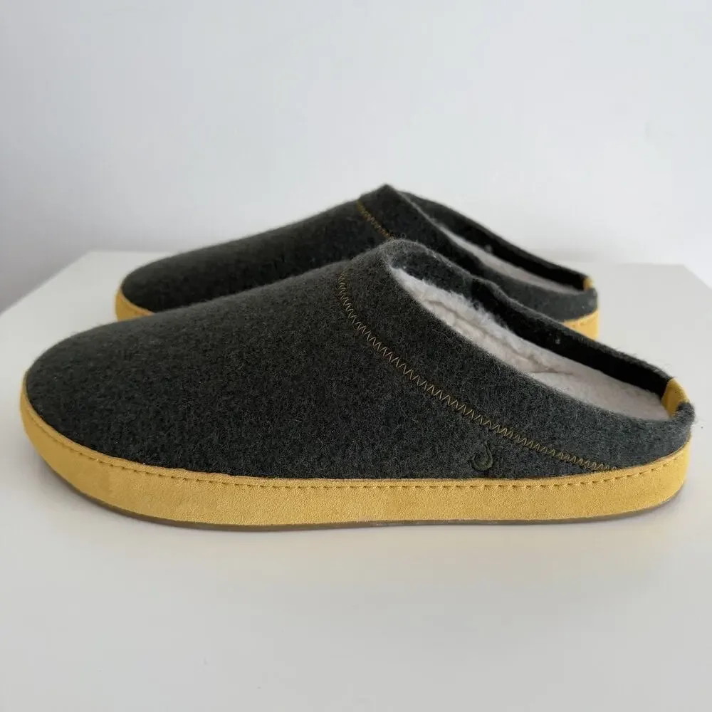 Olukai Hamani‎ Hulu Mens 12 Slippers Green Slip On Shoes Wool Warm Fuzzy Comfort